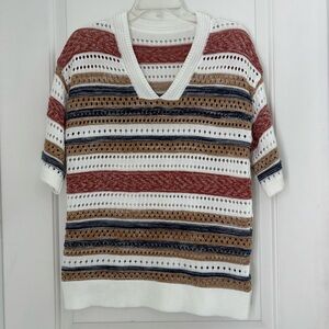 Striped V-Neck Knit Sweater